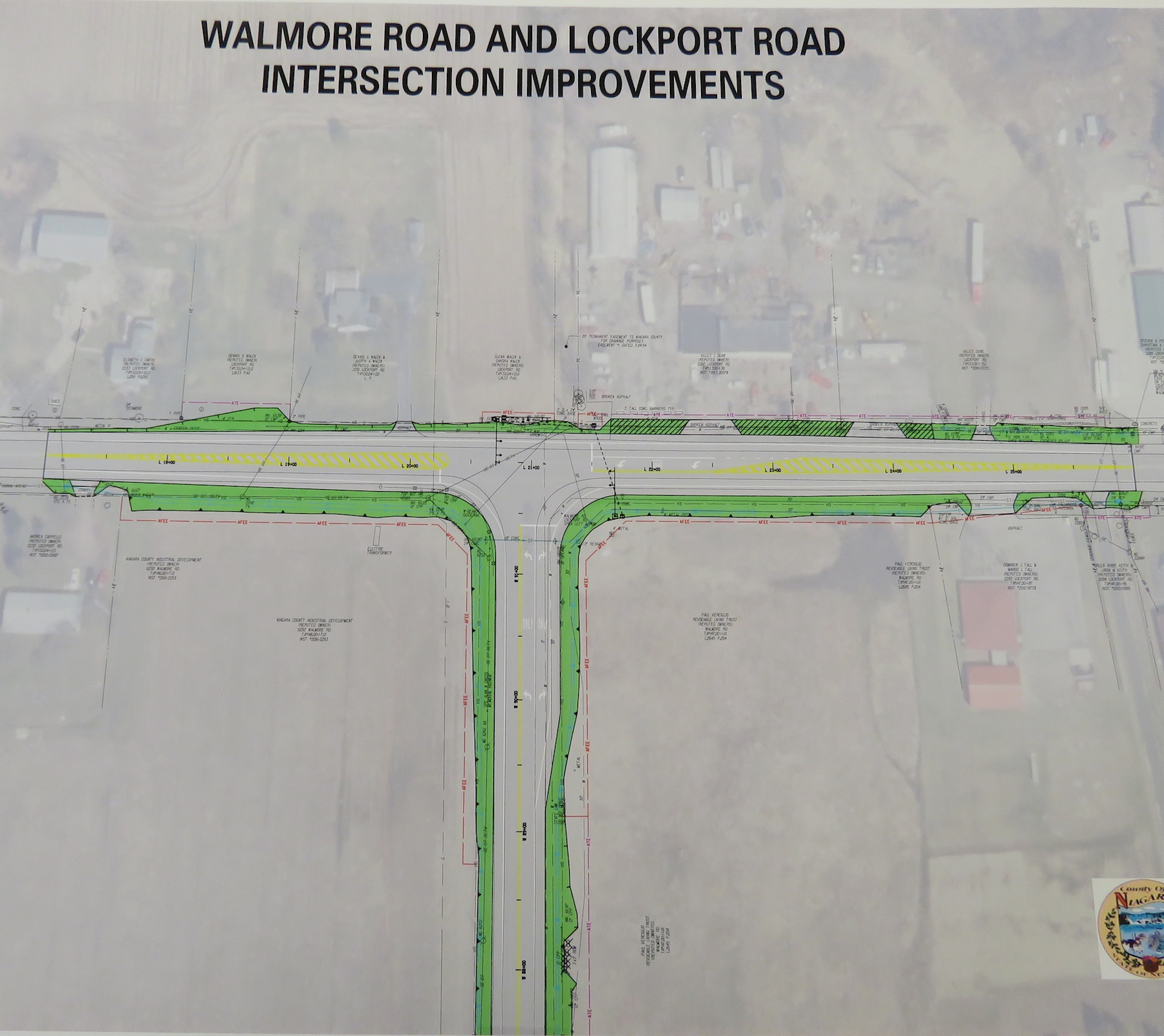 A map of the proposed turning lanes at Walmore and Lockport roads. (Photo by David Yarger)